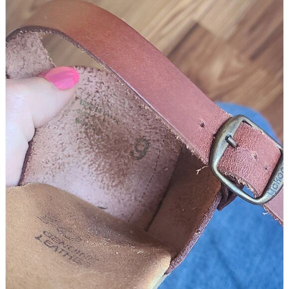 Yokona Brown Leather US 9 Mary Jane Cork Wedge Made Spain Sandals Clogs Boho - Picture 8 of 10